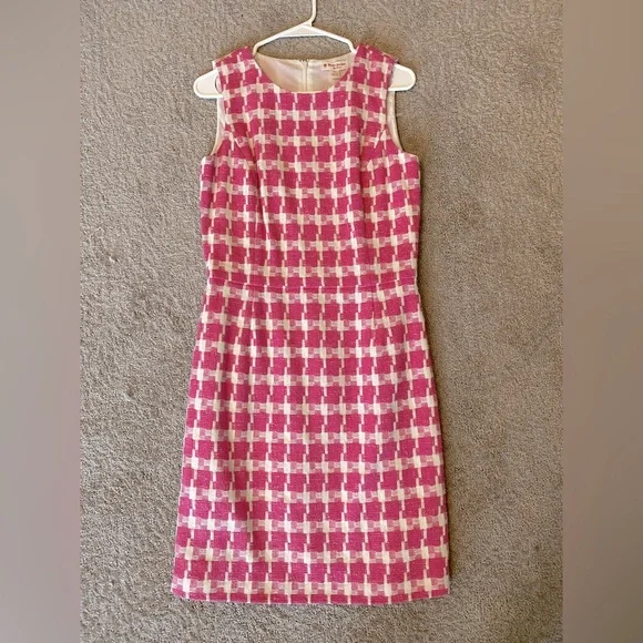 strapless open back dress Women's Pink Houndstooth Breathable Short-sleeve Dress